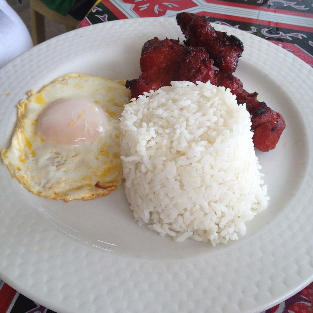 Pork tocino and sunny side up egg at Ging-ging's Restaurant in Malapascua Island, Daanbantayan, Cebu, Philippines