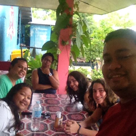 Friends having breakfast at Ging-ging's Restaurant in Malapascua Island, Daanbantayan, Cebu, Philippines
