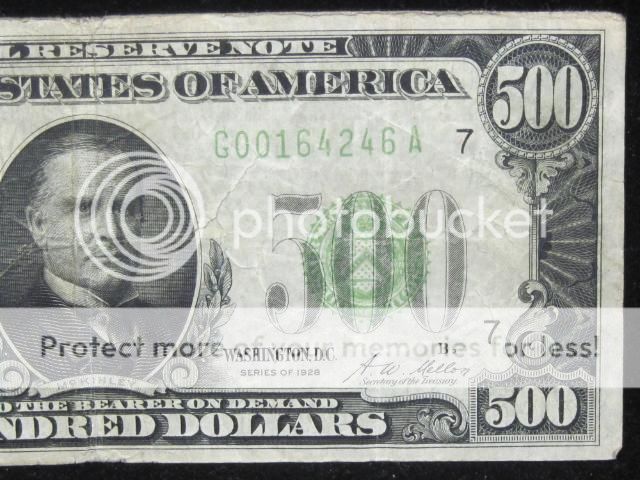 500 Federal Reserve Note Chicago Illinois Series of 1928 Green Seal 